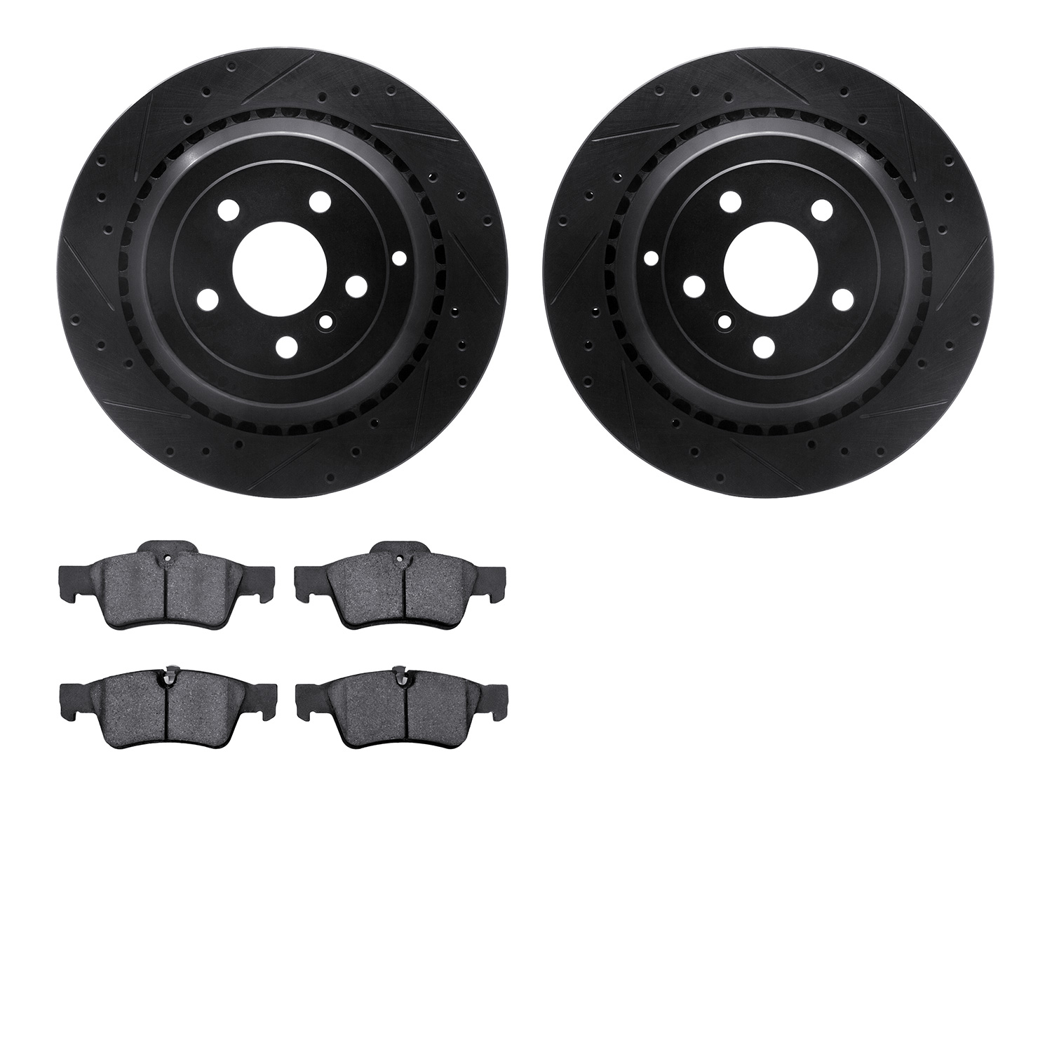 8302-63107 Drilled/Slotted Brake Rotors with 3000-Series Ceramic Brake Pads Kit [Black], 2006-2012 Mercedes-Benz, Position: Rear