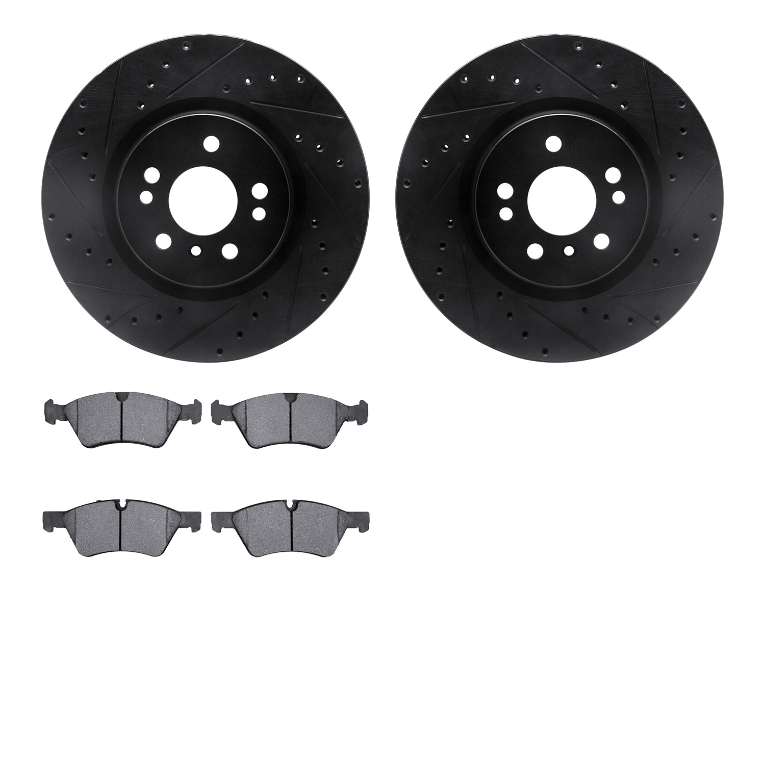 8302-63110 Drilled/Slotted Brake Rotors with 3000-Series Ceramic Brake Pads Kit [Black], 2006-2012 Mercedes-Benz, Position: Fron