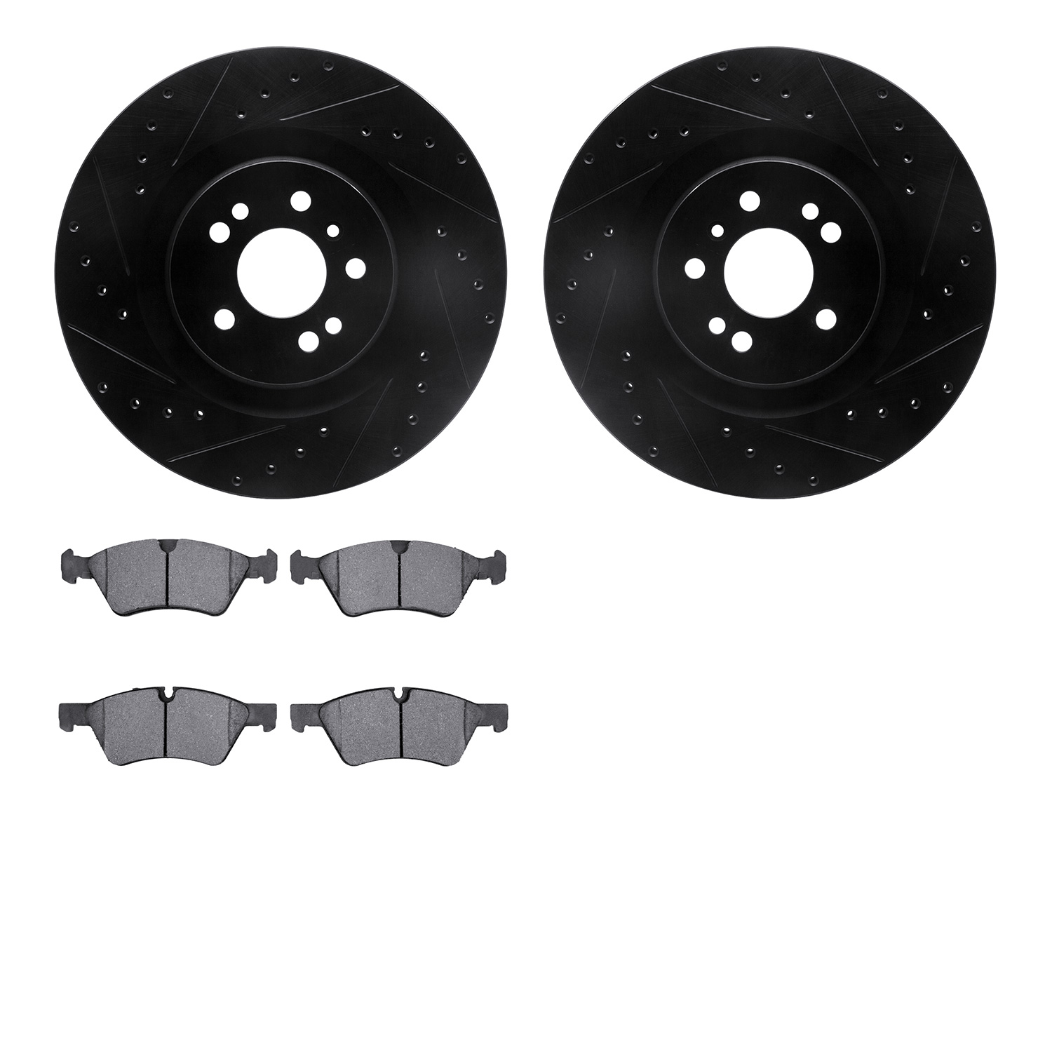 8302-63111 Drilled/Slotted Brake Rotors with 3000-Series Ceramic Brake Pads Kit [Black], 2006-2012 Mercedes-Benz, Position: Fron