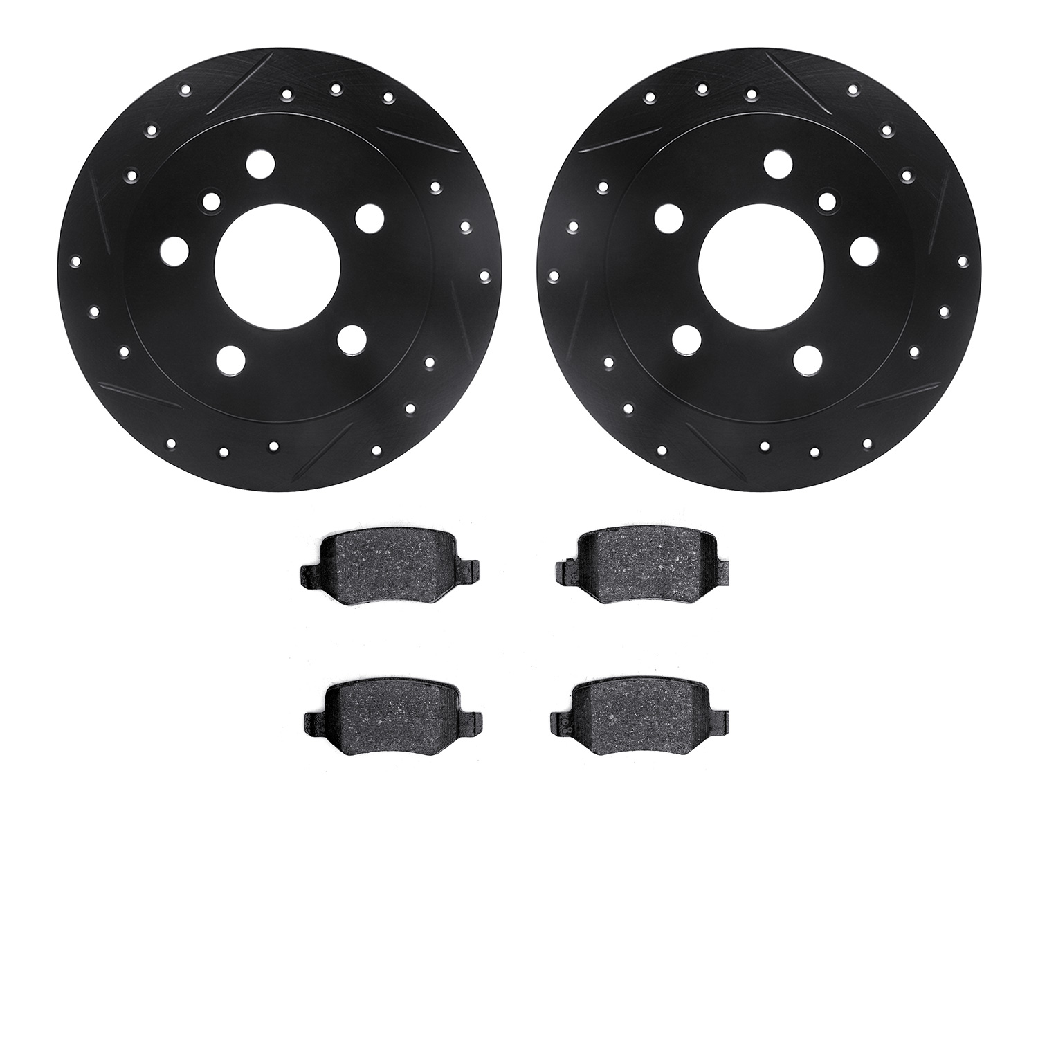 8302-63122 Drilled/Slotted Brake Rotors with 3000-Series Ceramic Brake Pads Kit [Black], 2006-2011 Mercedes-Benz, Position: Rear