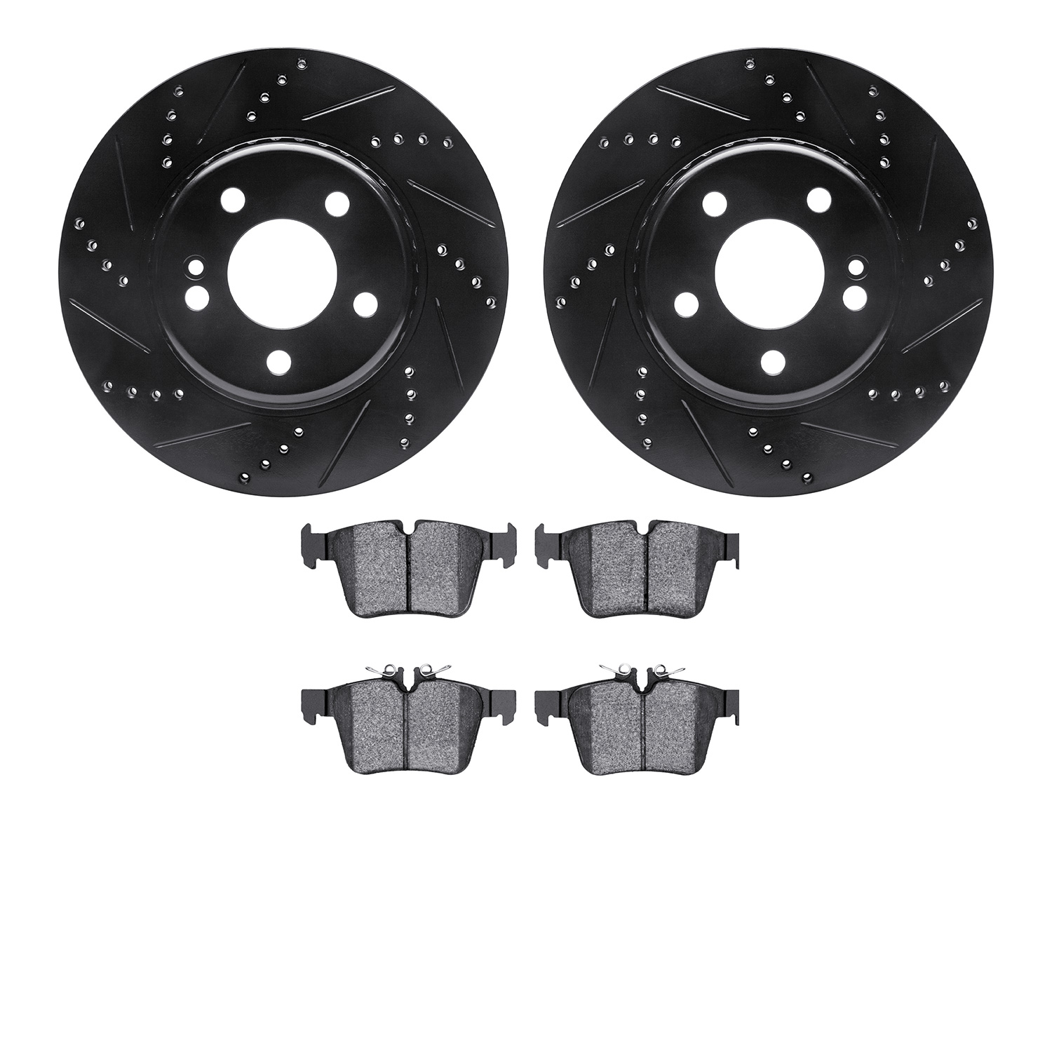 8302-63141 Drilled/Slotted Brake Rotors with 3000-Series Ceramic Brake Pads Kit [Black], Fits Select Mercedes-Benz, Position: Re