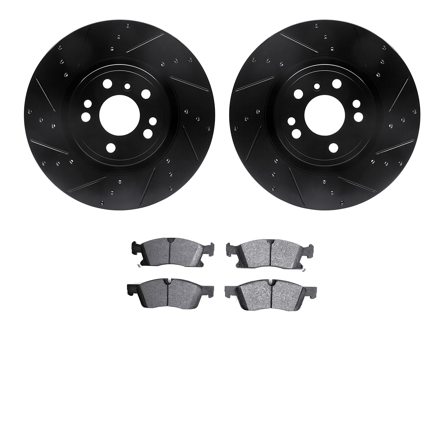 8302-63146 Drilled/Slotted Brake Rotors with 3000-Series Ceramic Brake Pads Kit [Black], 2012-2018 Mercedes-Benz, Position: Fron