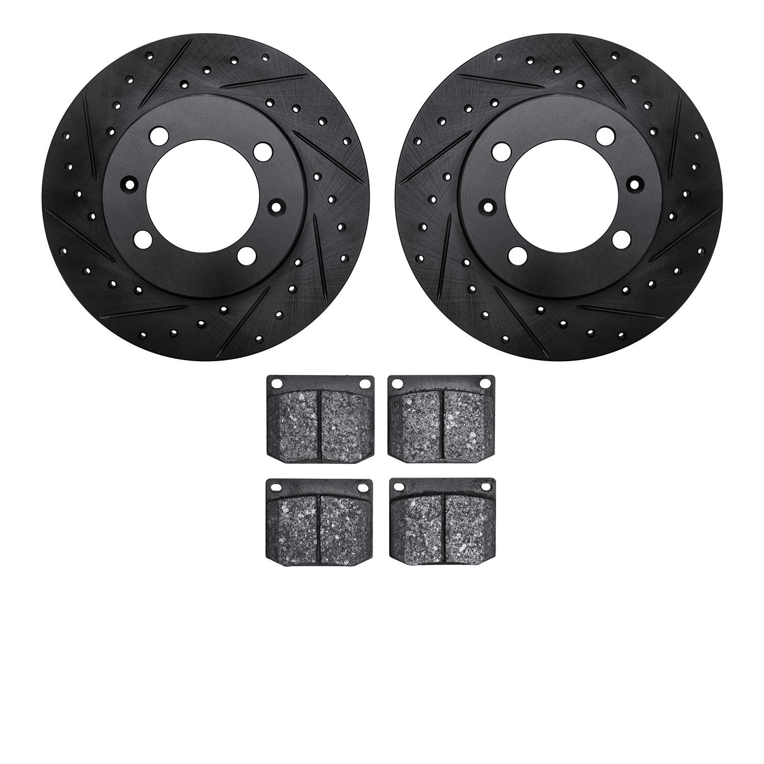 8302-65001 Drilled/Slotted Brake Rotors with 3000-Series Ceramic Brake Pads Kit [Black], 1981-1987 GM, Position: Front