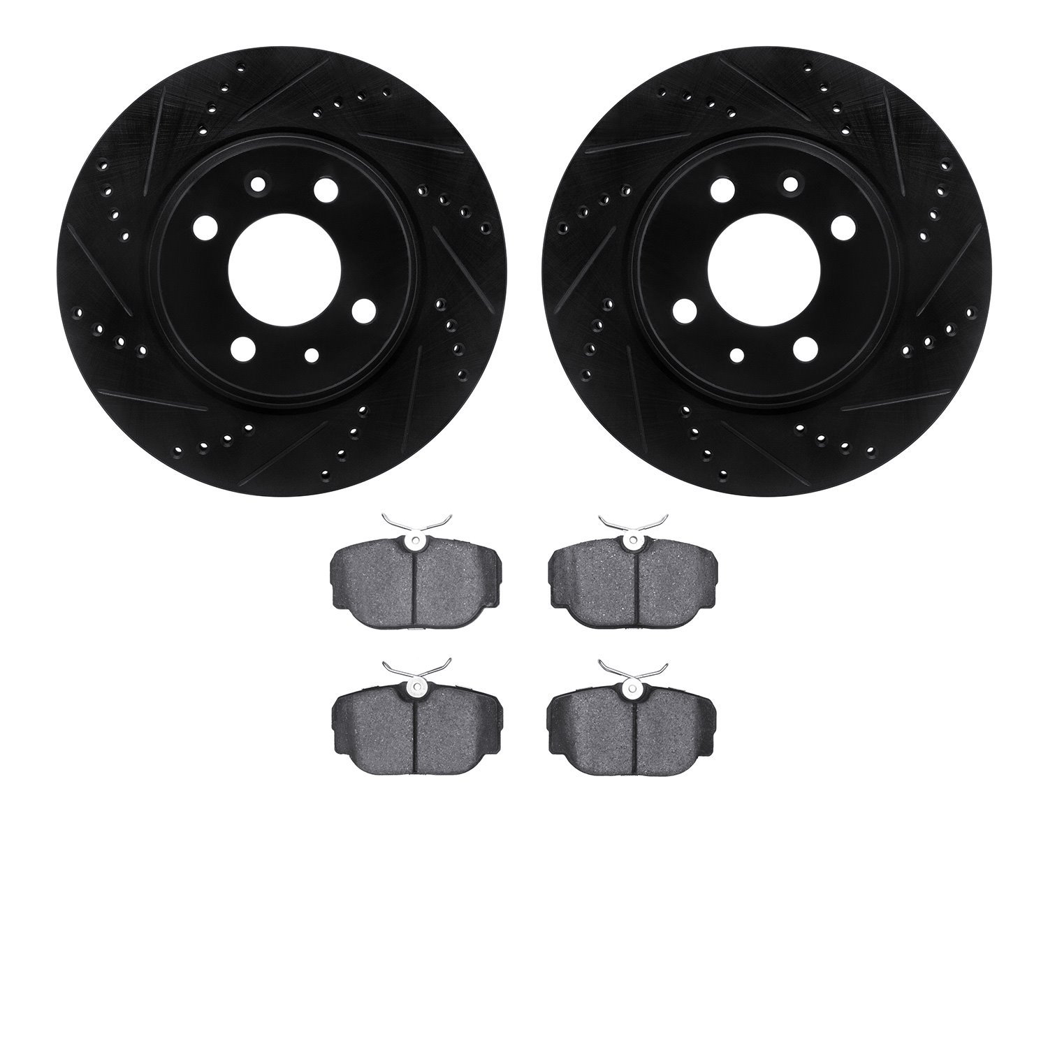 8302-65006 Drilled/Slotted Brake Rotors with 3000-Series Ceramic Brake Pads Kit [Black], 1986-1986 GM, Position: Front