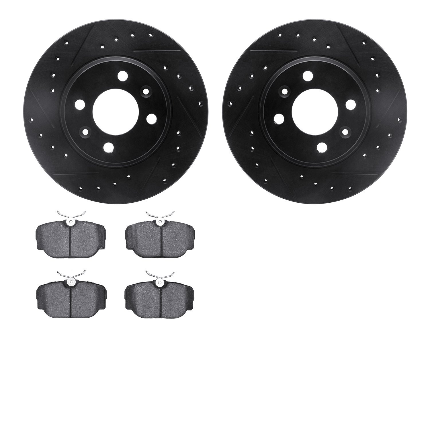 8302-65007 Drilled/Slotted Brake Rotors with 3000-Series Ceramic Brake Pads Kit [Black], 1987-1993 GM, Position: Front