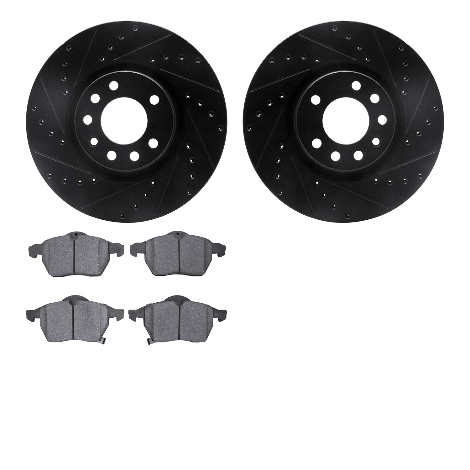 8302-65014 Drilled/Slotted Brake Rotors with 3000-Series Ceramic Brake Pads Kit [Black], 1999-2010 GM, Position: Front