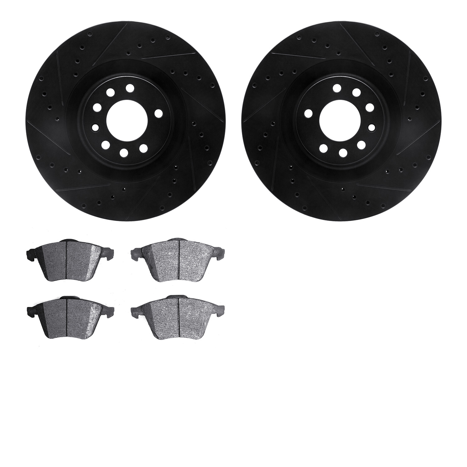 8302-65015 Drilled/Slotted Brake Rotors with 3000-Series Ceramic Brake Pads Kit [Black], 2008-2011 GM, Position: Front