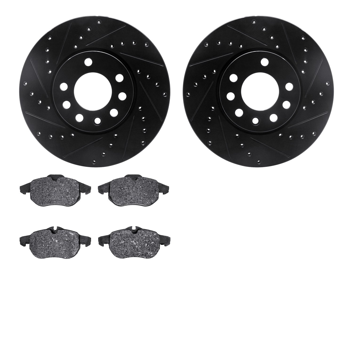 8302-65016 Drilled/Slotted Brake Rotors with 3000-Series Ceramic Brake Pads Kit [Black], 2003-2011 GM, Position: Front