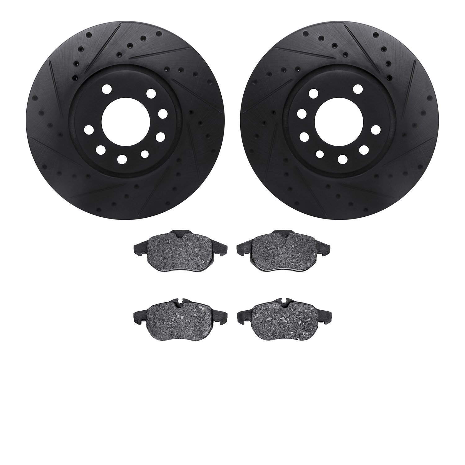 8302-65017 Drilled/Slotted Brake Rotors with 3000-Series Ceramic Brake Pads Kit [Black], 2003-2011 GM, Position: Front