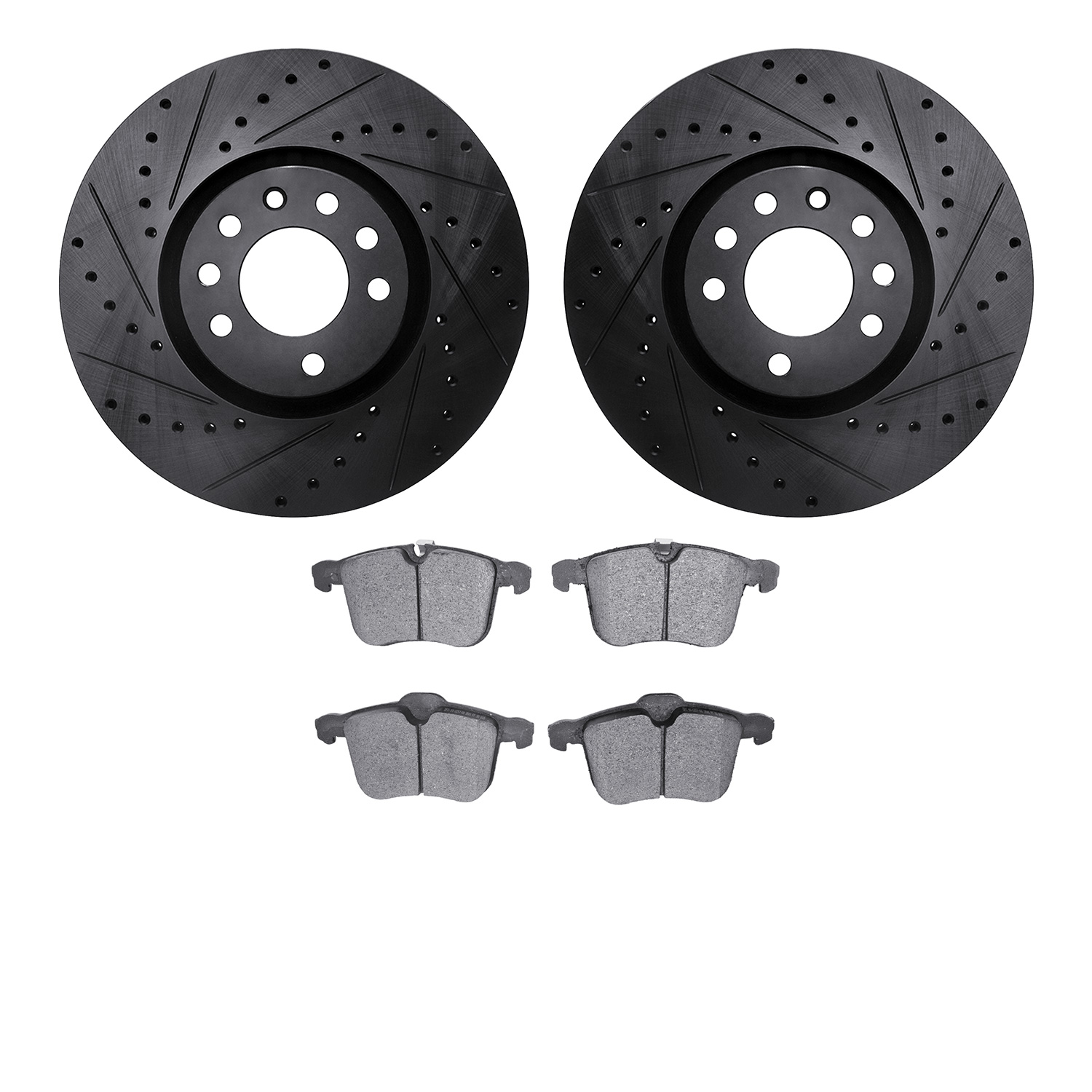8302-65023 Drilled/Slotted Brake Rotors with 3000-Series Ceramic Brake Pads Kit [Black], 2003-2011 GM, Position: Front