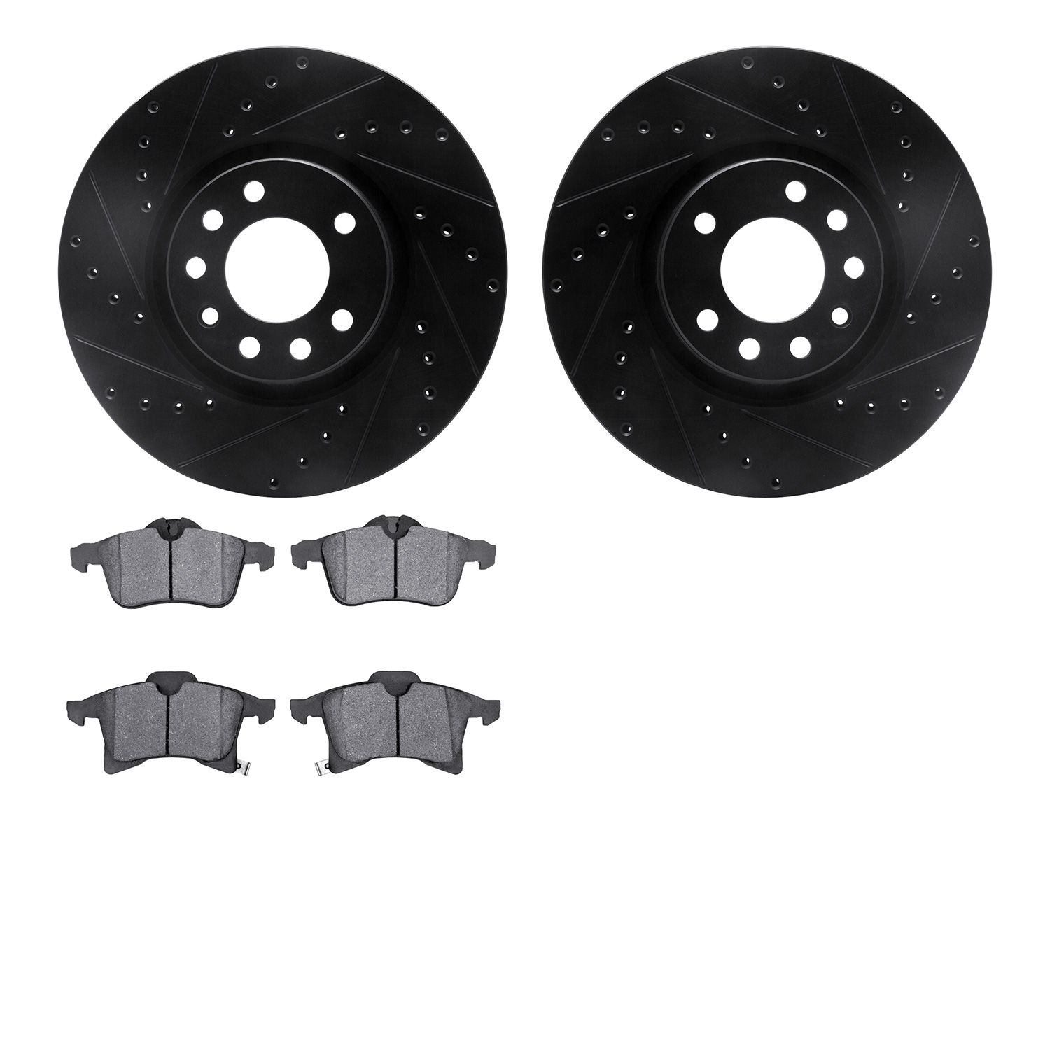 8302-65024 Drilled/Slotted Brake Rotors with 3000-Series Ceramic Brake Pads Kit [Black], 2004-2008 GM, Position: Front