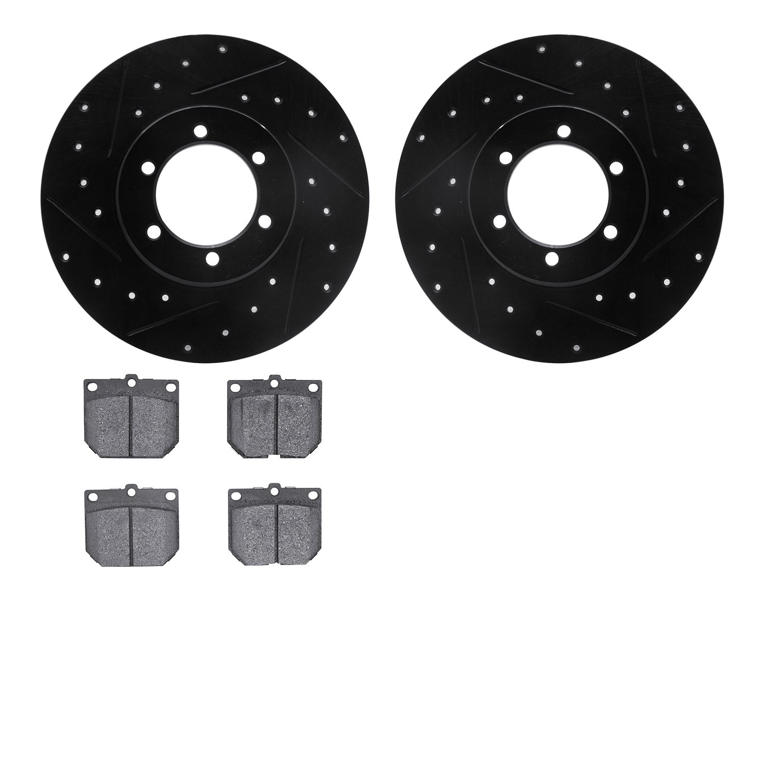 8302-67009 Drilled/Slotted Brake Rotors with 3000-Series Ceramic Brake Pads Kit [Black], 1978-1982 Infiniti/Nissan, Position: Fr