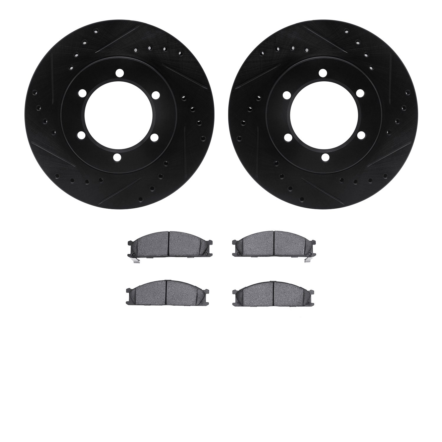 8302-67052 Drilled/Slotted Brake Rotors with 3000-Series Ceramic Brake Pads Kit [Black], 1998-2015 Infiniti/Nissan, Position: Fr