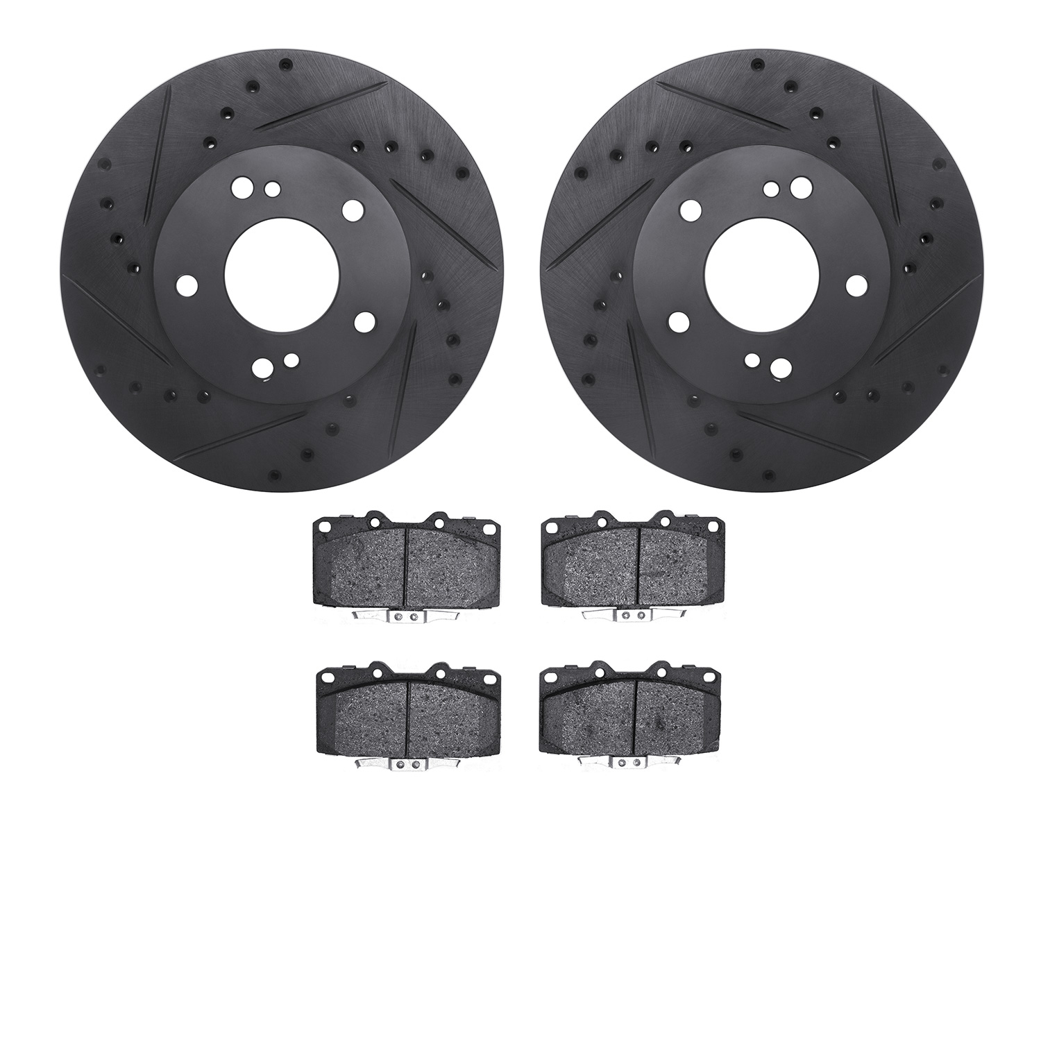 8302-67070 Drilled/Slotted Brake Rotors with 3000-Series Ceramic Brake Pads Kit [Black], 1989-1990 Infiniti/Nissan, Position: Fr