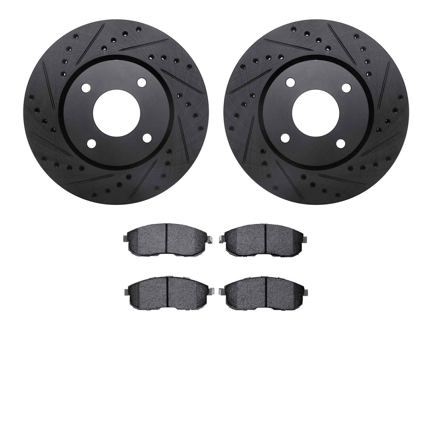 8302-67082 Drilled/Slotted Brake Rotors with 3000-Series Ceramic Brake Pads Kit [Black], 2007-2012 Infiniti/Nissan, Position: Fr