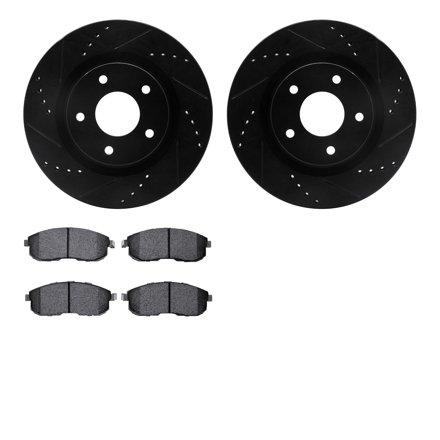 8302-67084 Drilled/Slotted Brake Rotors with 3000-Series Ceramic Brake Pads Kit [Black], 2007-2013 Infiniti/Nissan, Position: Fr