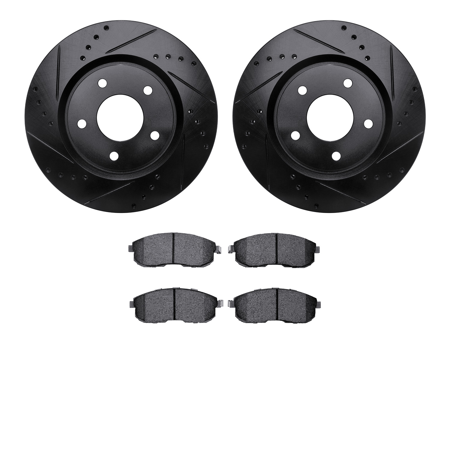 8302-67085 Drilled/Slotted Brake Rotors with 3000-Series Ceramic Brake Pads Kit [Black], 2007-2012 Infiniti/Nissan, Position: Fr
