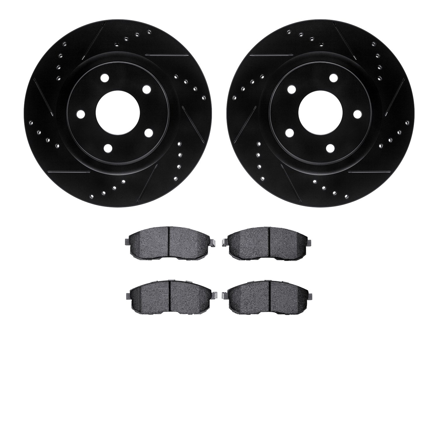 8302-67086 Drilled/Slotted Brake Rotors with 3000-Series Ceramic Brake Pads Kit [Black], 2011-2019 Infiniti/Nissan, Position: Fr