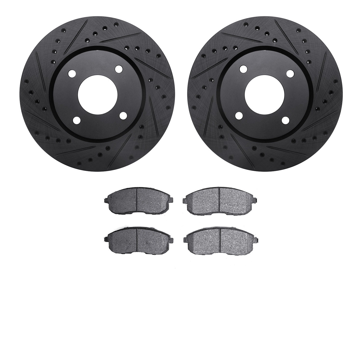 8302-67088 Drilled/Slotted Brake Rotors with 3000-Series Ceramic Brake Pads Kit [Black], 2007-2014 Infiniti/Nissan, Position: Fr
