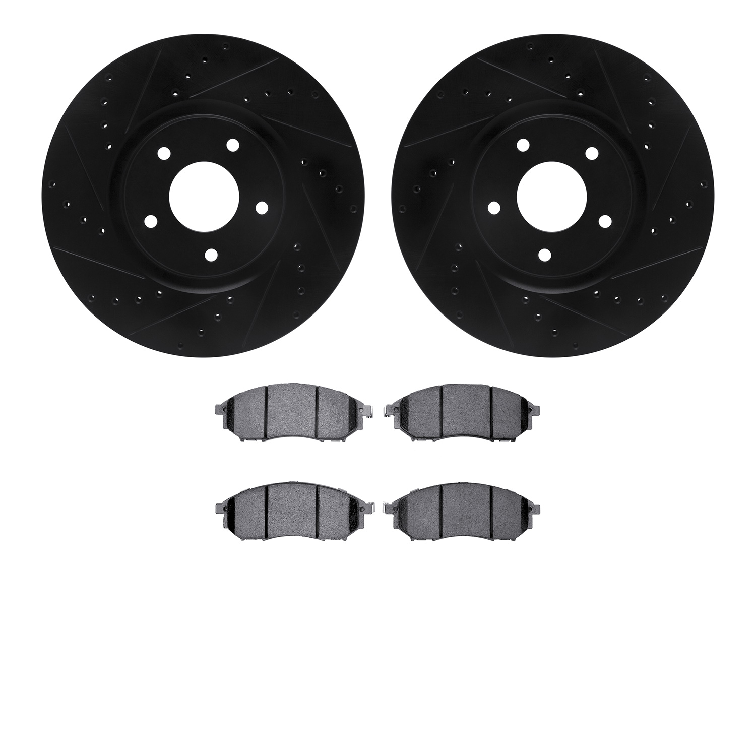 8302-67092 Drilled/Slotted Brake Rotors with 3000-Series Ceramic Brake Pads Kit [Black], 2009-2016 Renault, Position: Front