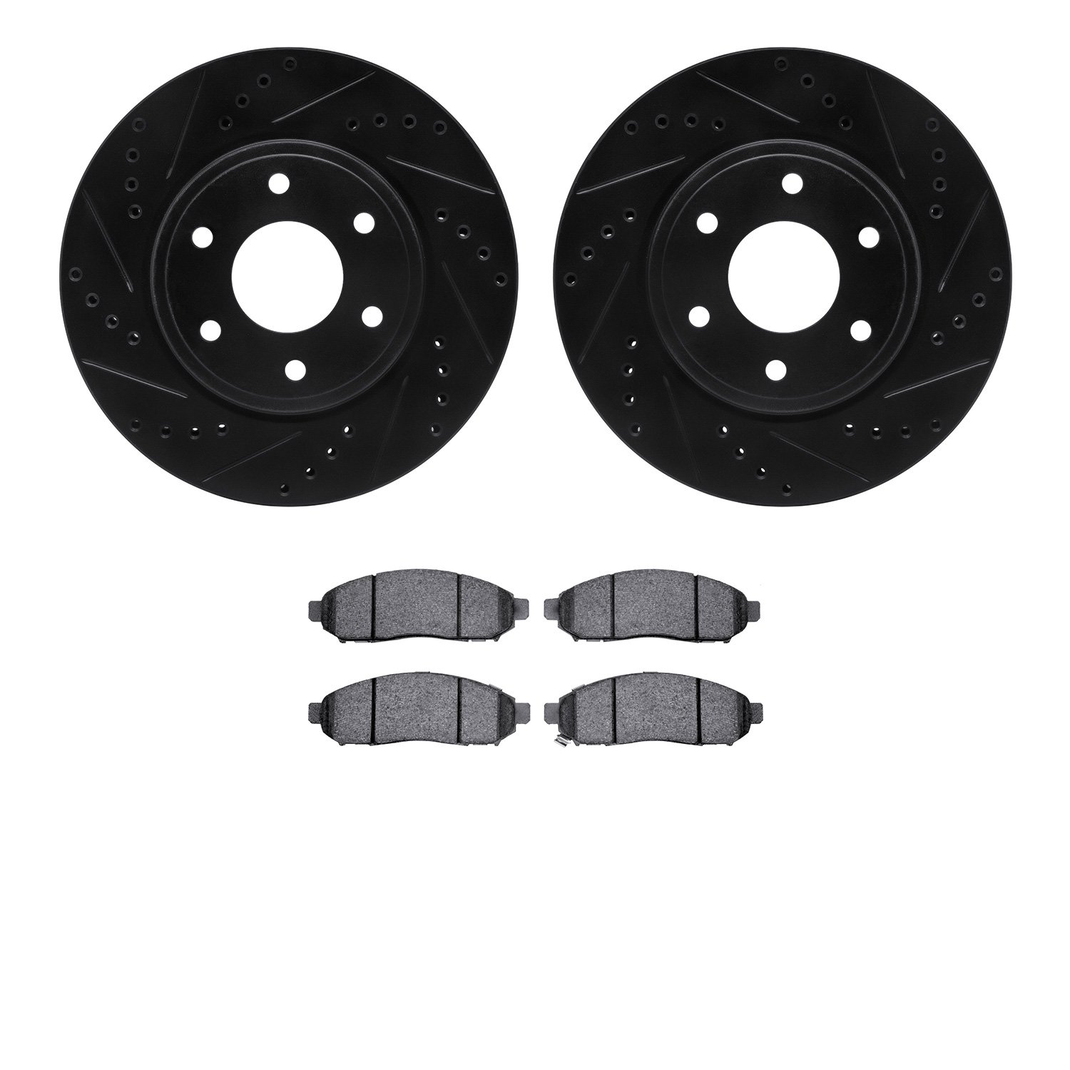 8302-67108 Drilled/Slotted Brake Rotors with 3000-Series Ceramic Brake Pads Kit [Black], 2005-2021 Multiple Makes/Models, Positi