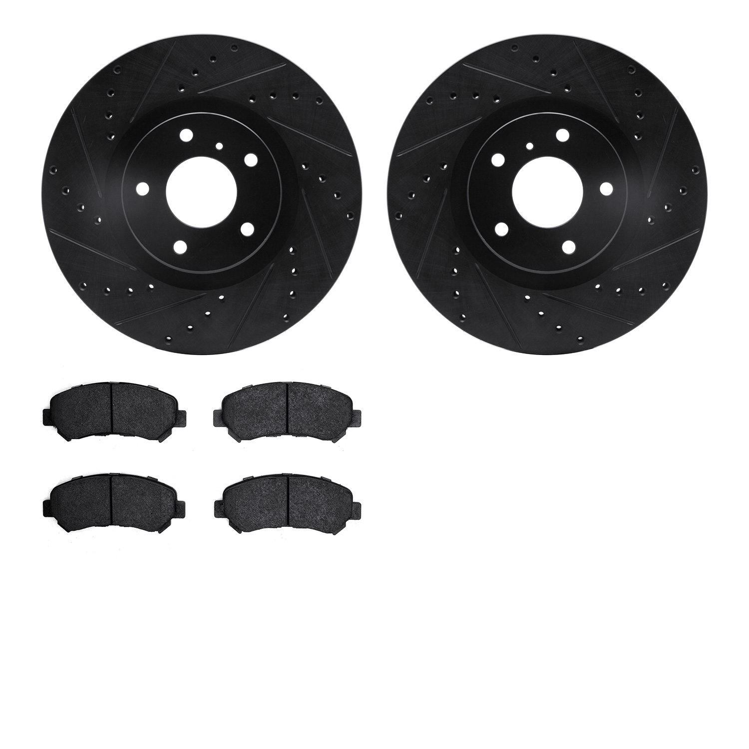 8302-67115 Drilled/Slotted Brake Rotors with 3000-Series Ceramic Brake Pads Kit [Black], Fits Select Infiniti/Nissan, Position: