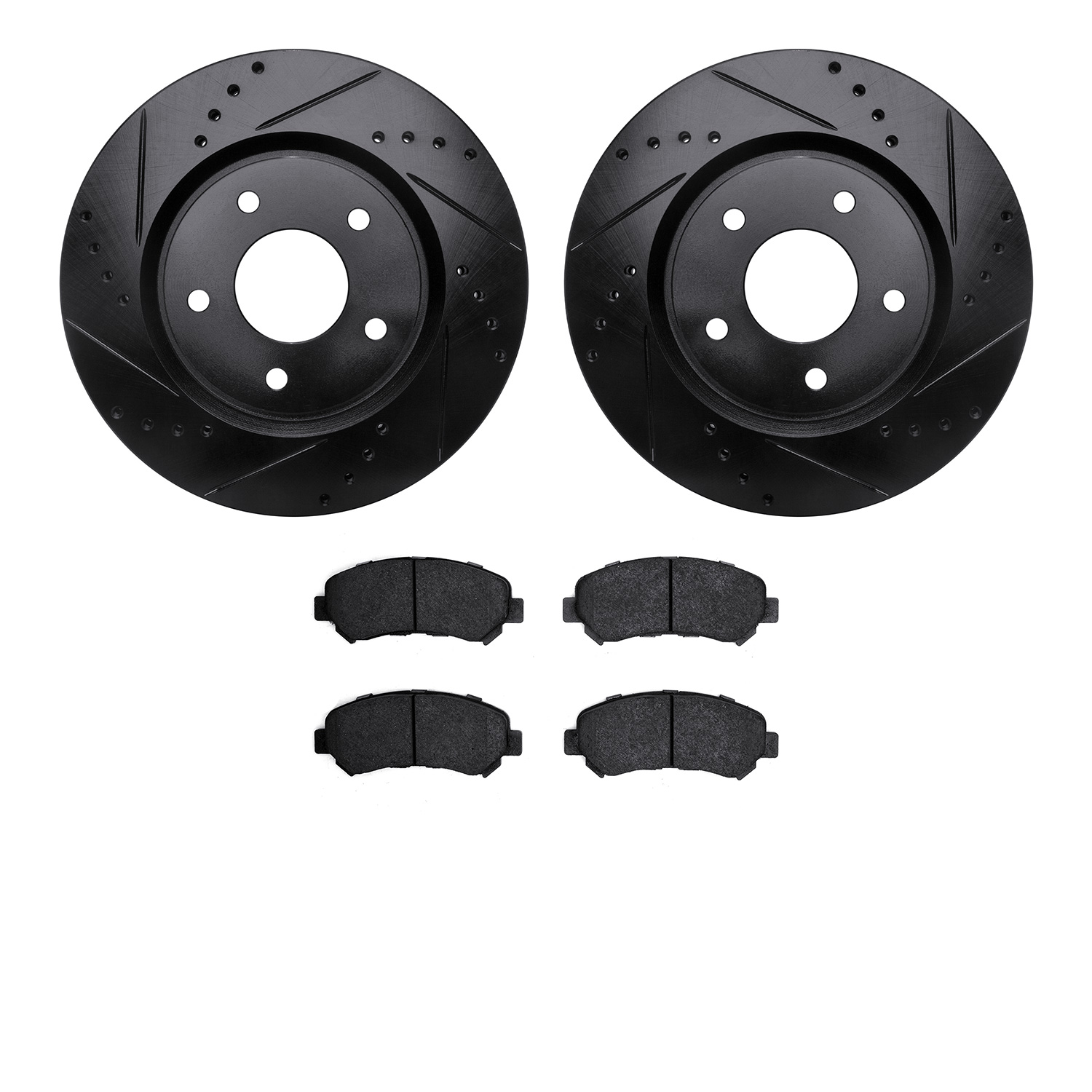 8302-67116 Drilled/Slotted Brake Rotors with 3000-Series Ceramic Brake Pads Kit [Black], 2008-2015 Infiniti/Nissan, Position: Fr