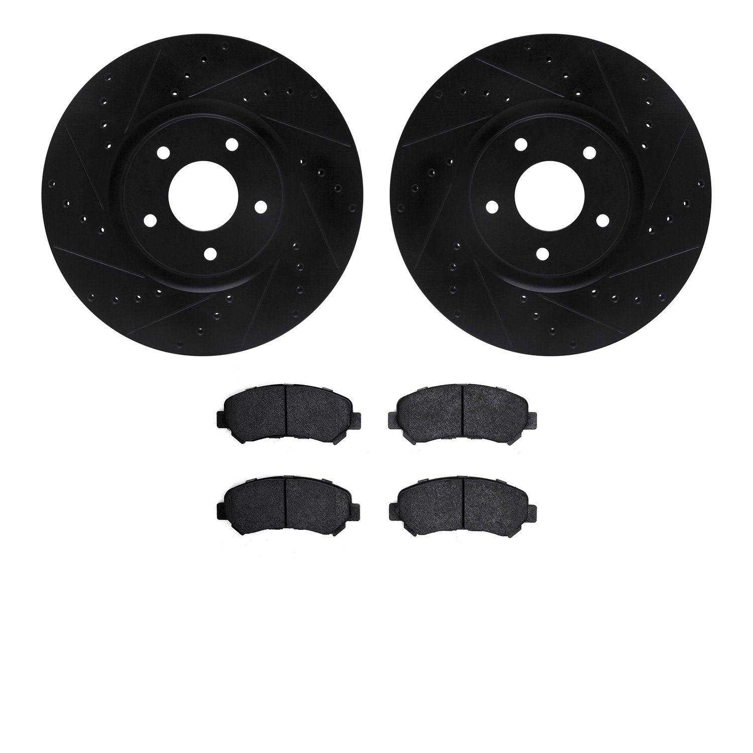 8302-67117 Drilled/Slotted Brake Rotors with 3000-Series Ceramic Brake Pads Kit [Black], 2007-2017 Infiniti/Nissan, Position: Fr