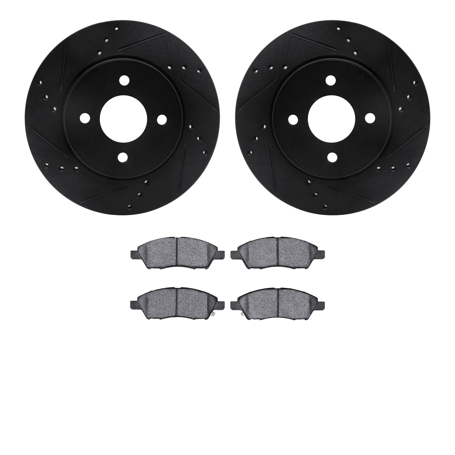 8302-67124 Drilled/Slotted Brake Rotors with 3000-Series Ceramic Brake Pads Kit [Black], 2012-2019 Infiniti/Nissan, Position: Fr