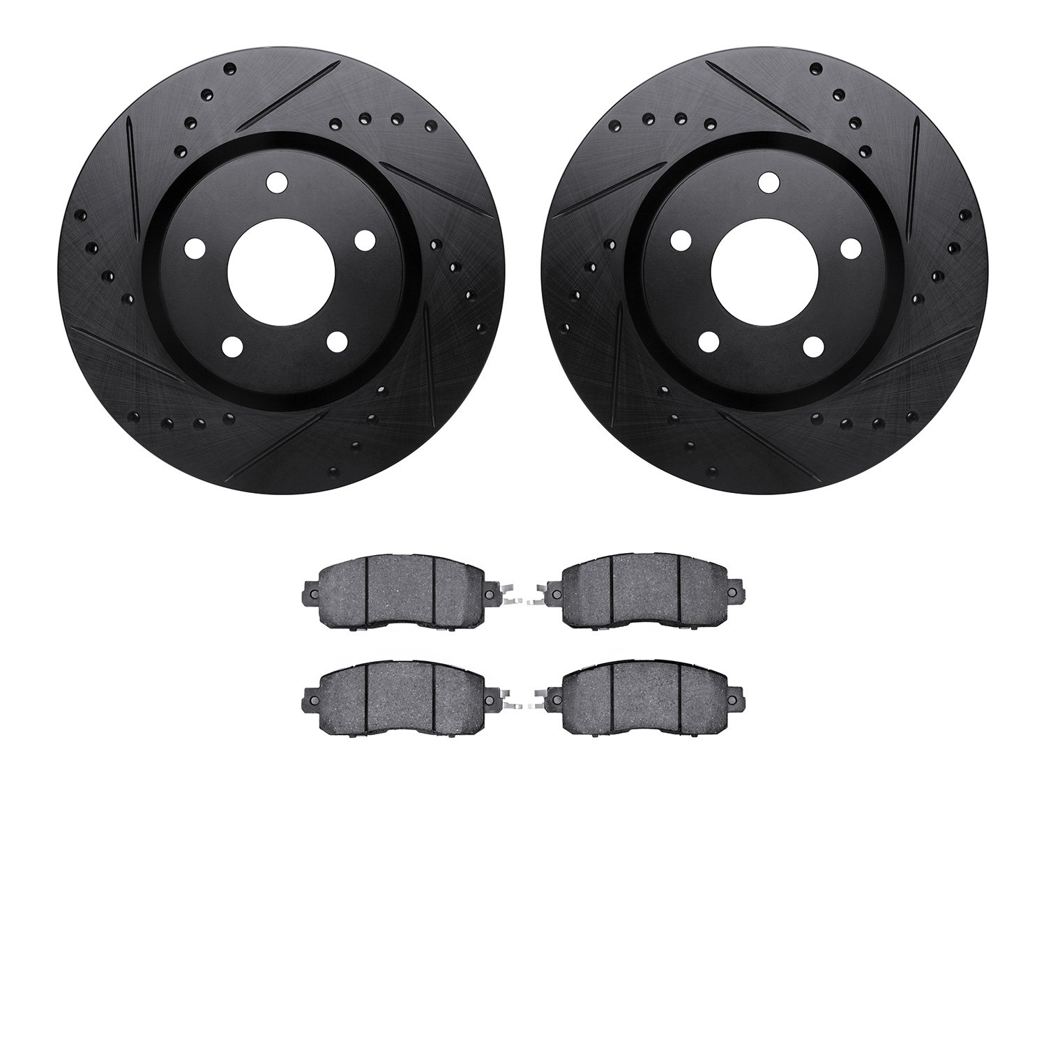8302-67126 Drilled/Slotted Brake Rotors with 3000-Series Ceramic Brake Pads Kit [Black], Fits Select Infiniti/Nissan, Position: