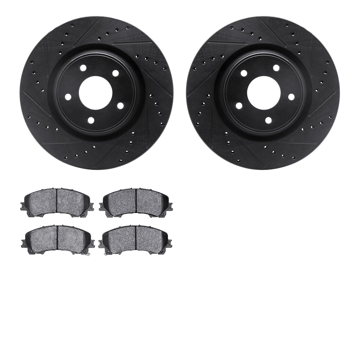 8302-67128 Drilled/Slotted Brake Rotors with 3000-Series Ceramic Brake Pads Kit [Black], 2014-2019 Infiniti/Nissan, Position: Fr