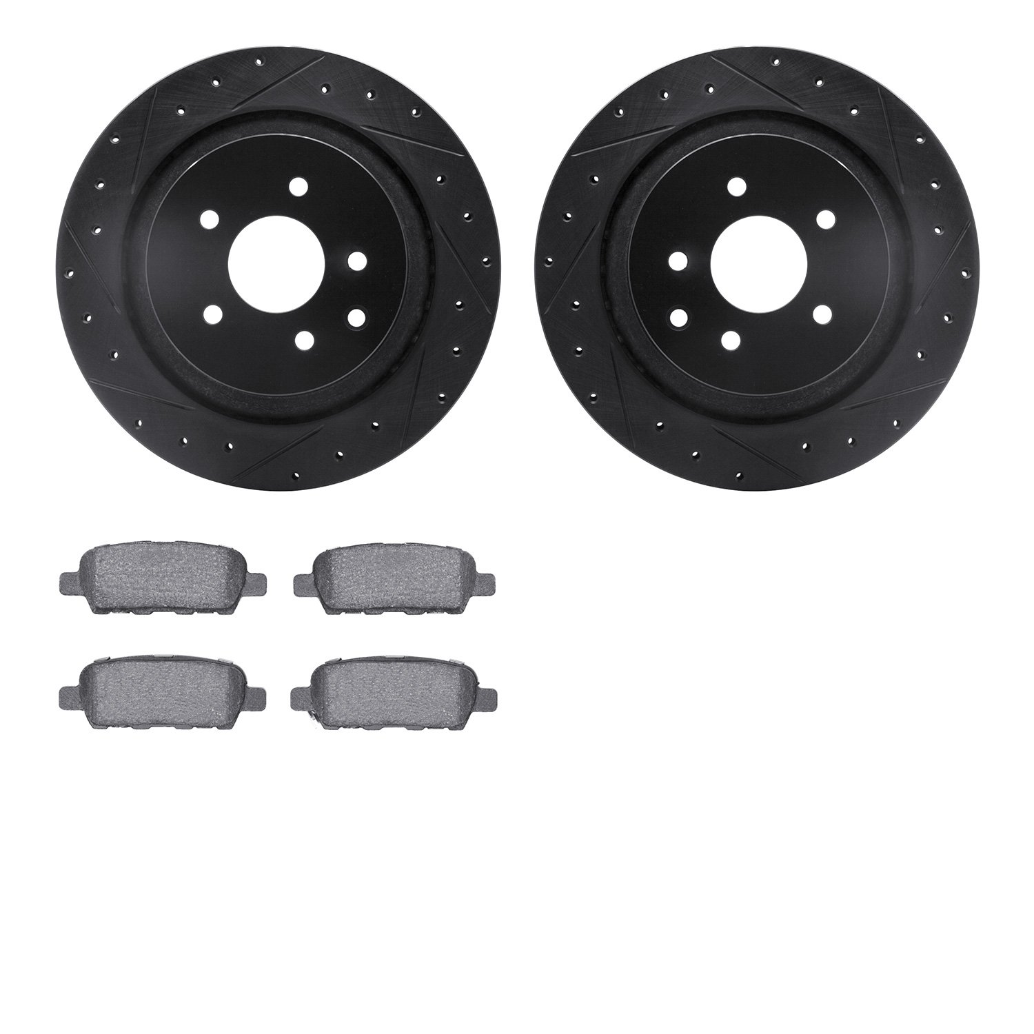 8302-68011 Drilled/Slotted Brake Rotors with 3000-Series Ceramic Brake Pads Kit [Black], 2007-2015 Infiniti/Nissan, Position: Re