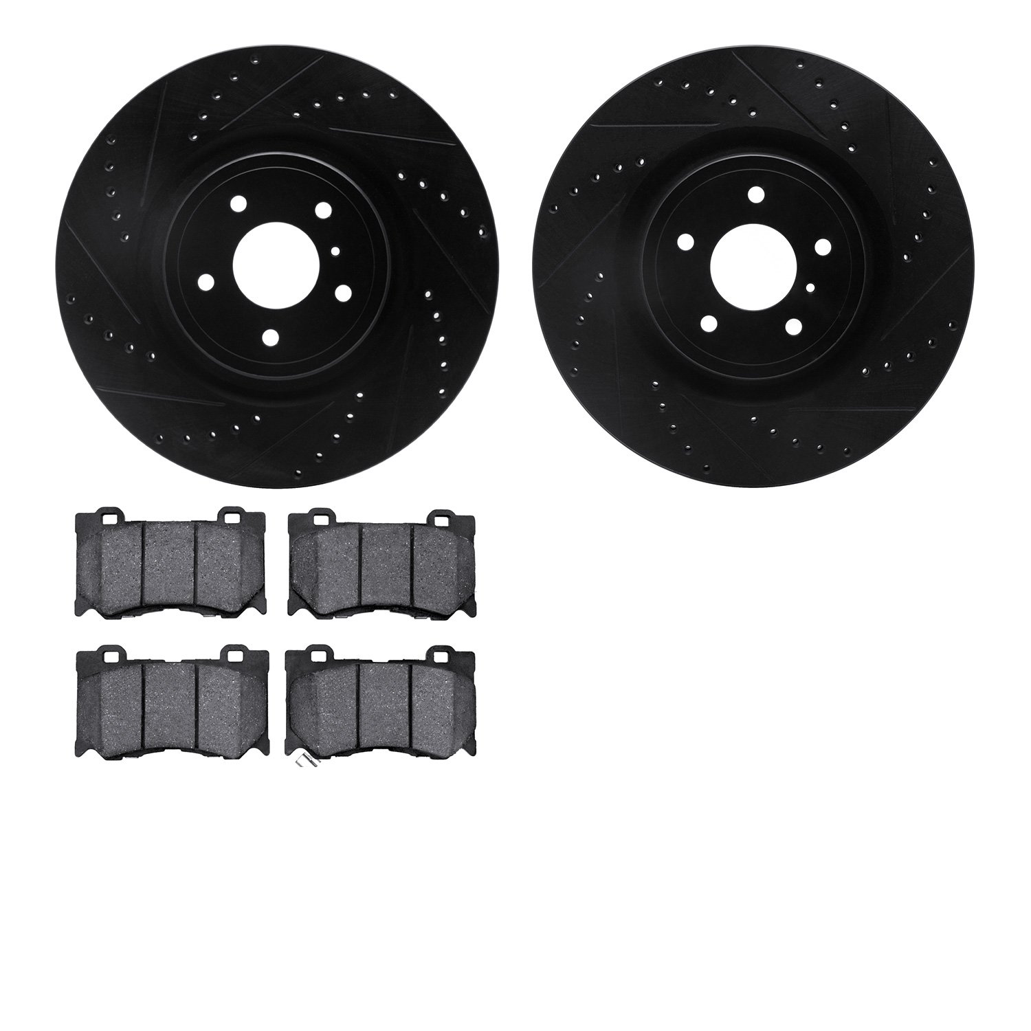 8302-68015 Drilled/Slotted Brake Rotors with 3000-Series Ceramic Brake Pads Kit [Black], Fits Select Infiniti/Nissan, Position: