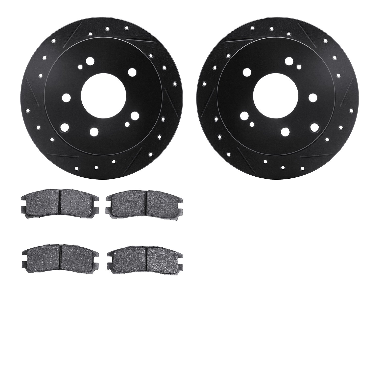 8302-72029 Drilled/Slotted Brake Rotors with 3000-Series Ceramic Brake Pads Kit [Black], 2004-2012 Mitsubishi, Position: Rear