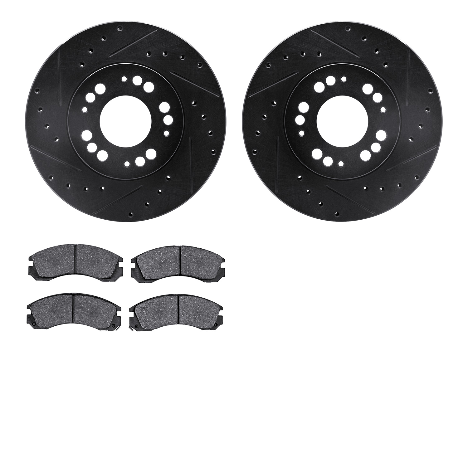 8302-72039 Drilled/Slotted Brake Rotors with 3000-Series Ceramic Brake Pads Kit [Black], 1991-2004 Multiple Makes/Models, Positi