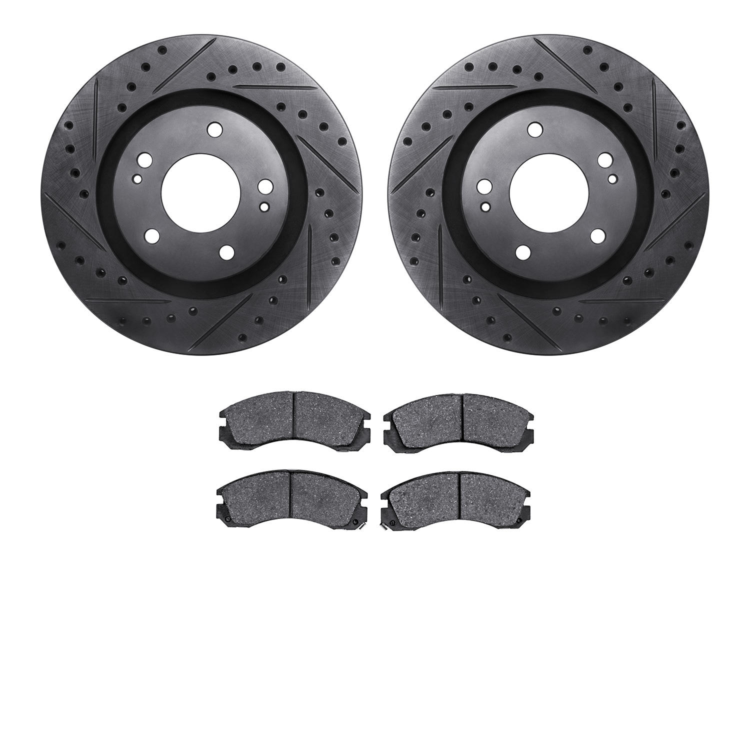 8302-72045 Drilled/Slotted Brake Rotors with 3000-Series Ceramic Brake Pads Kit [Black], Fits Select Mitsubishi, Position: Front