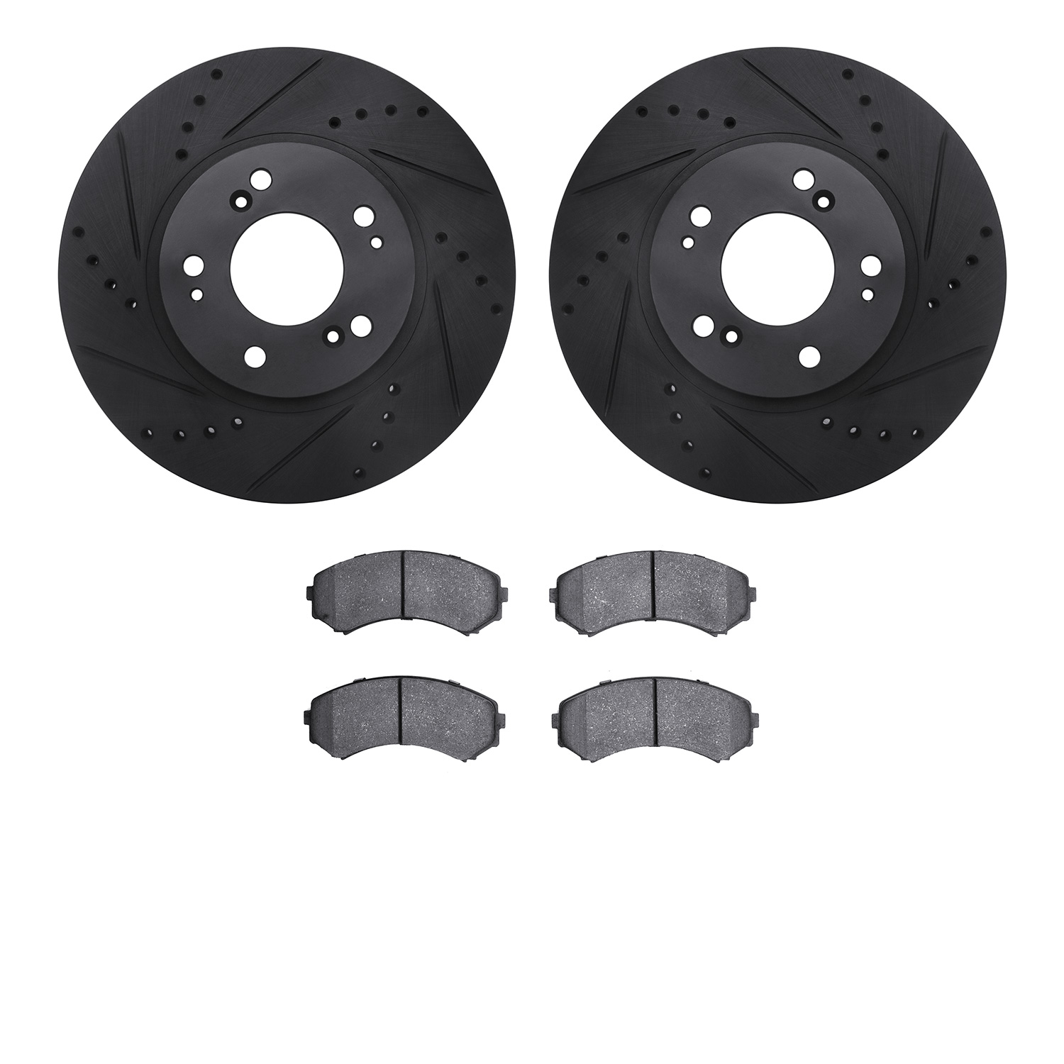 8302-72072 Drilled/Slotted Brake Rotors with 3000-Series Ceramic Brake Pads Kit [Black], 2004-2011 Mitsubishi, Position: Front