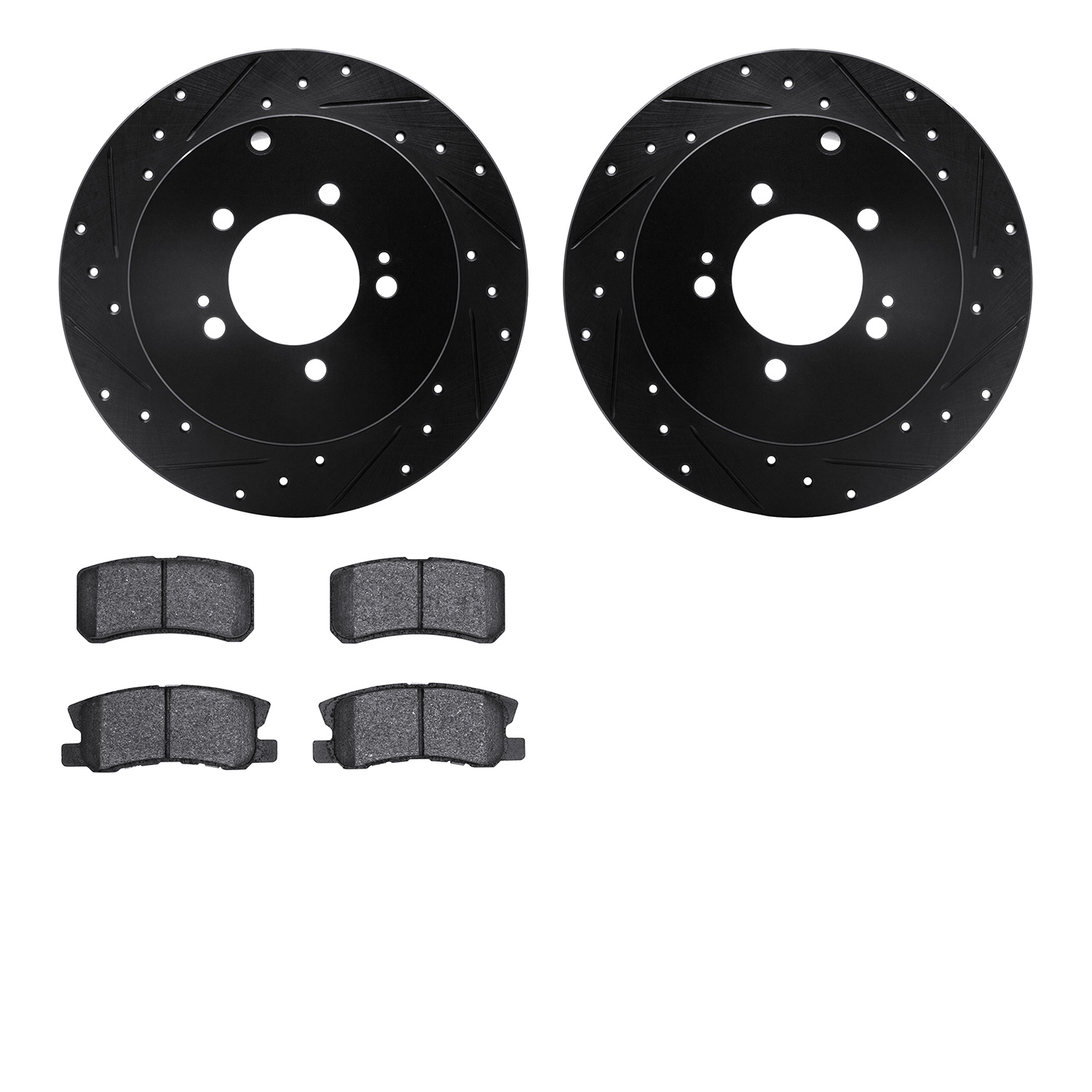 8302-72075 Drilled/Slotted Brake Rotors with 3000-Series Ceramic Brake Pads Kit [Black], 2007-2015 Mitsubishi, Position: Rear