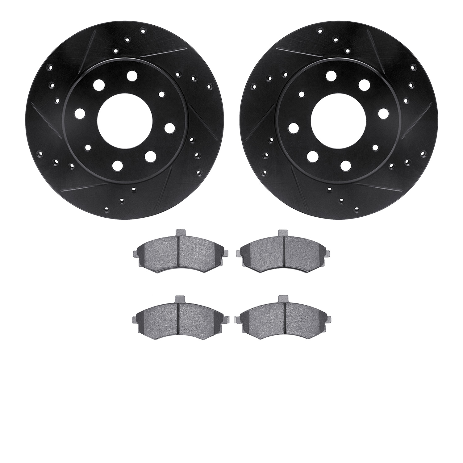 8302-72078 Drilled/Slotted Brake Rotors with 3000-Series Ceramic Brake Pads Kit [Black], 2002-2005 Kia/Hyundai/Genesis, Position