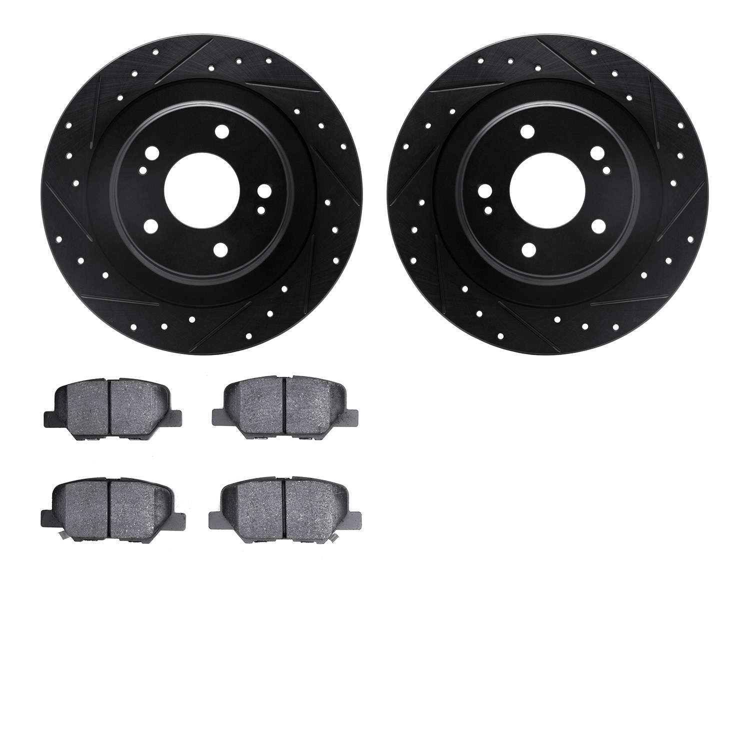 8302-72087 Drilled/Slotted Brake Rotors with 3000-Series Ceramic Brake Pads Kit [Black], Fits Select Mitsubishi, Position: Rear