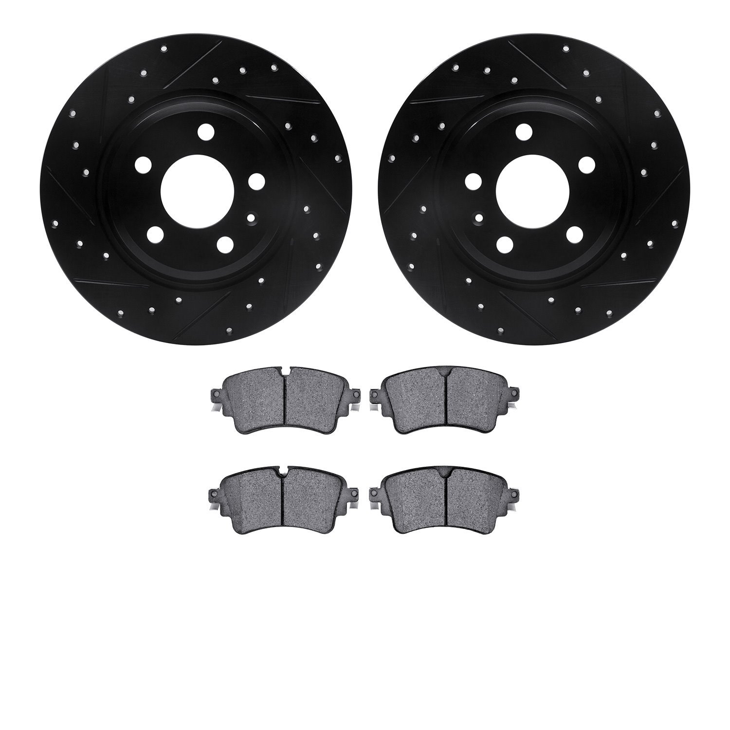 8302-73008 Drilled/Slotted Brake Rotors with 3000-Series Ceramic Brake Pads Kit [Black], 2016-2020 Audi/Volkswagen, Position: Re