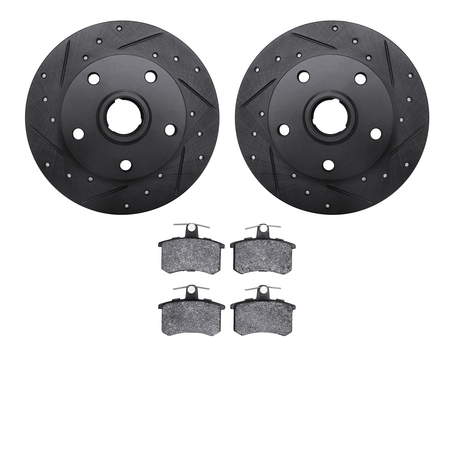 8302-73010 Drilled/Slotted Brake Rotors with 3000-Series Ceramic Brake Pads Kit [Black], 1996-1997 Audi/Volkswagen, Position: Re