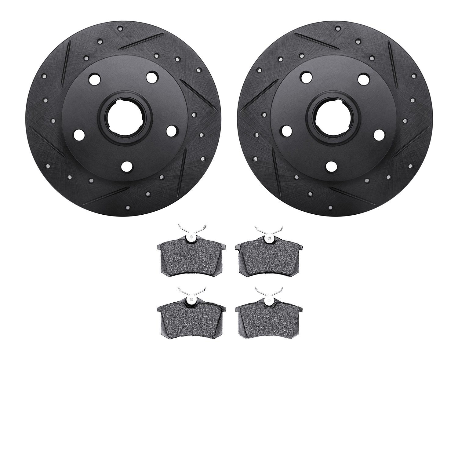 8302-73017 Drilled/Slotted Brake Rotors with 3000-Series Ceramic Brake Pads Kit [Black], 1997-2008 Audi/Volkswagen, Position: Re