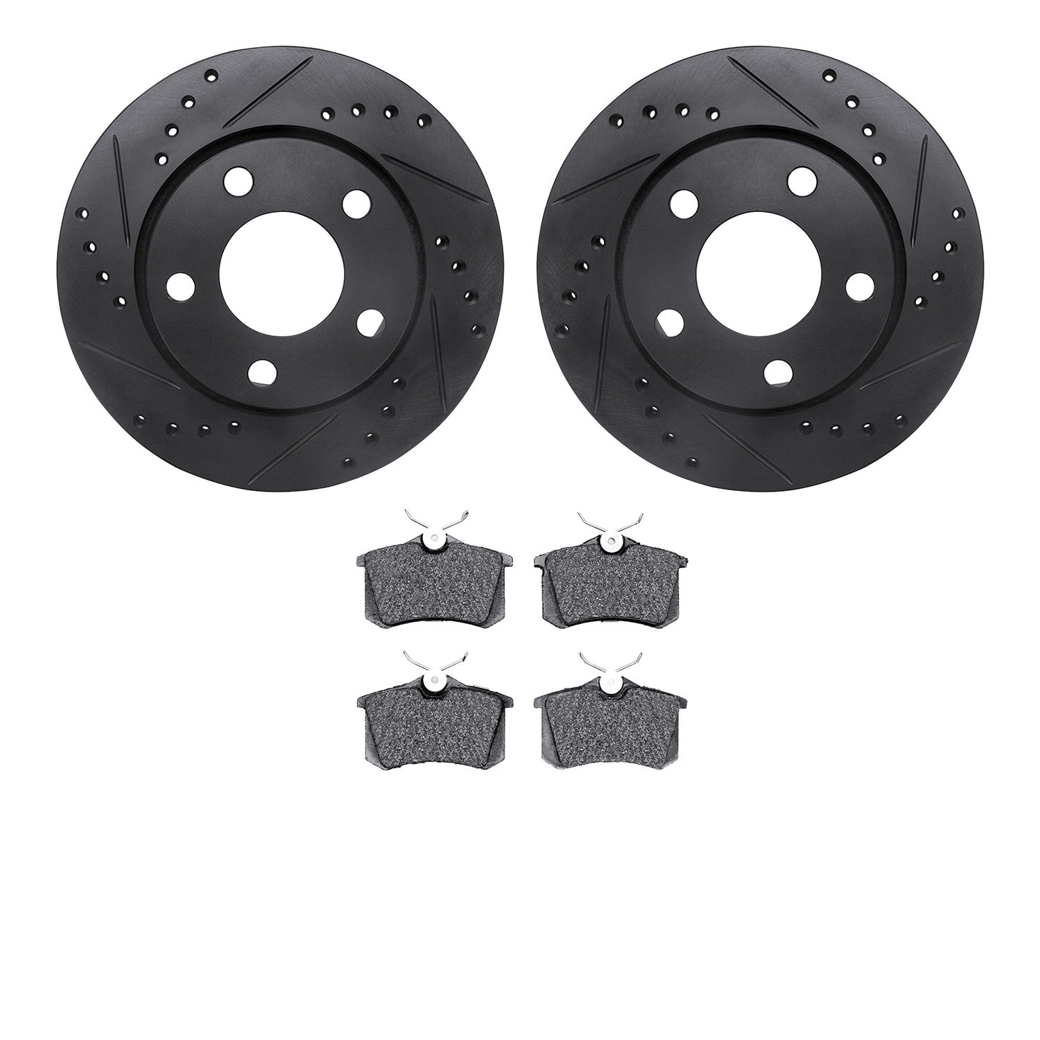 8302-73020 Drilled/Slotted Brake Rotors with 3000-Series Ceramic Brake Pads Kit [Black], 2000-2002 Audi/Volkswagen, Position: Re