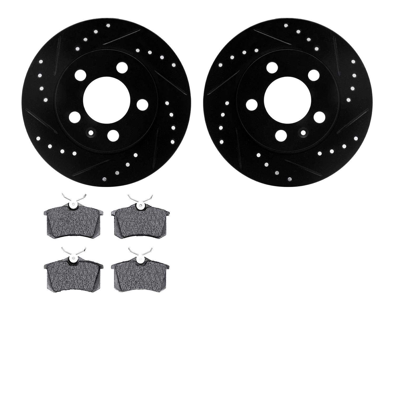 8302-73021 Drilled/Slotted Brake Rotors with 3000-Series Ceramic Brake Pads Kit [Black], 2001-2006 Audi/Volkswagen, Position: Re