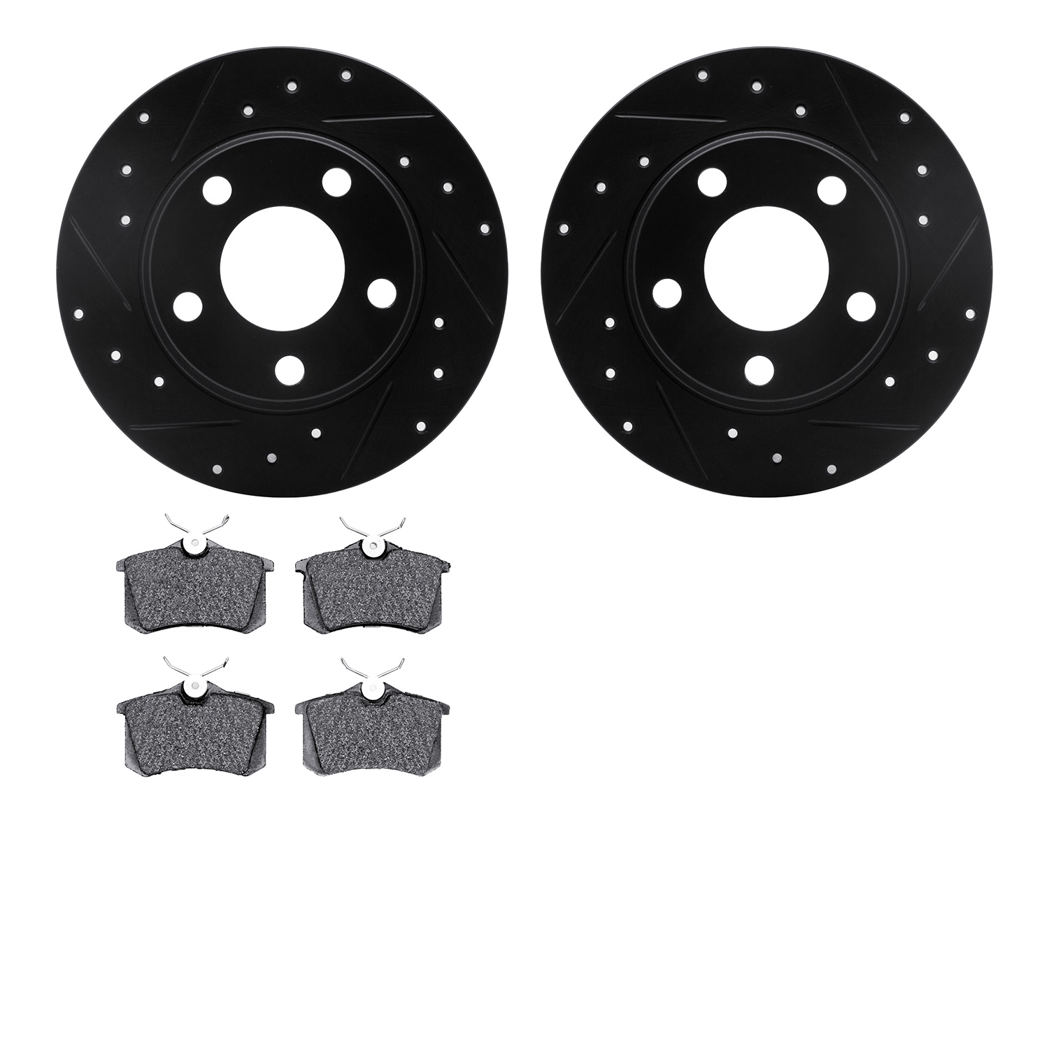 8302-73027 Drilled/Slotted Brake Rotors with 3000-Series Ceramic Brake Pads Kit [Black], 1999-2005 Audi/Volkswagen, Position: Re