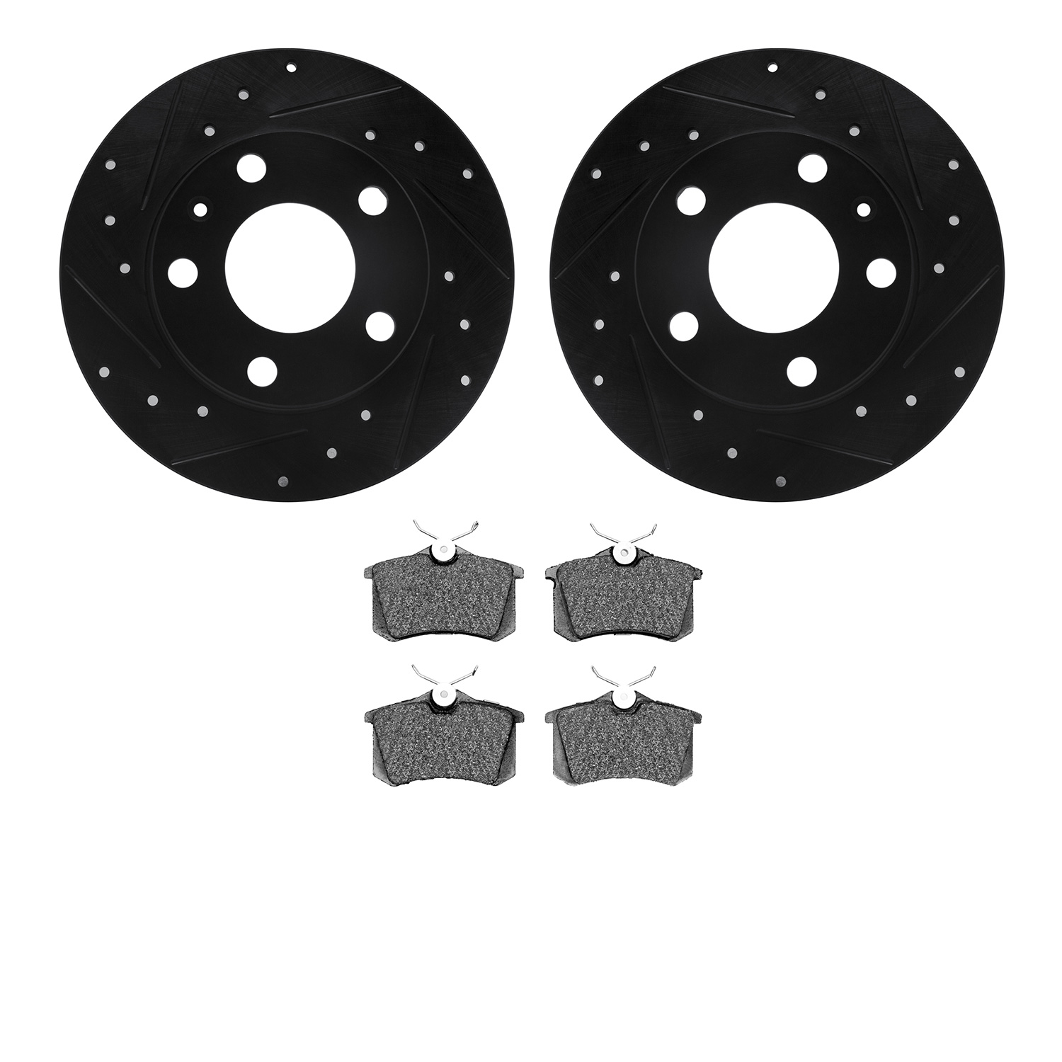 8302-73028 Drilled/Slotted Brake Rotors with 3000-Series Ceramic Brake Pads Kit [Black], 2002-2006 Audi/Volkswagen, Position: Re