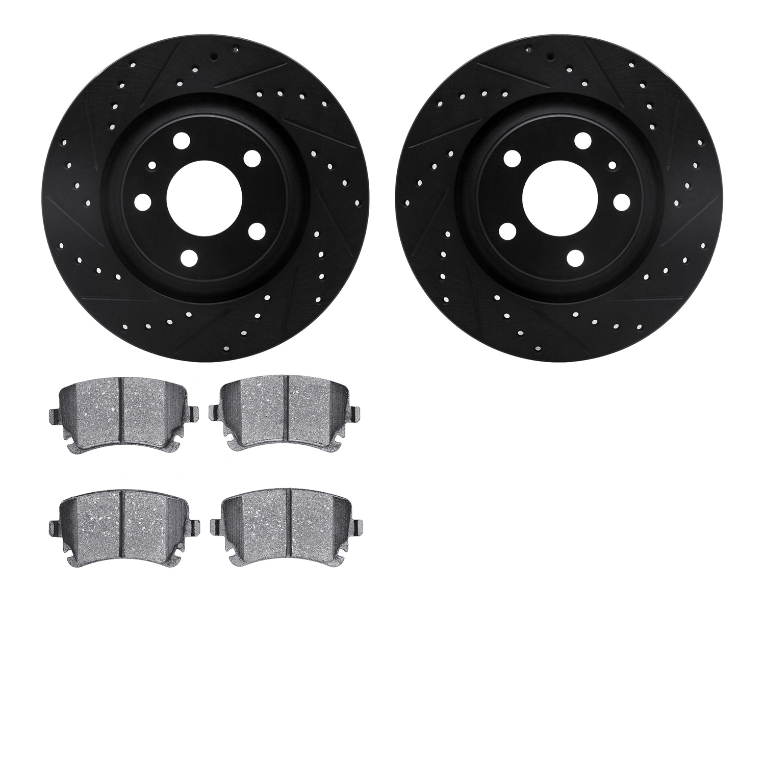 8302-73054 Drilled/Slotted Brake Rotors with 3000-Series Ceramic Brake Pads Kit [Black], 2004-2009 Audi/Volkswagen, Position: Re