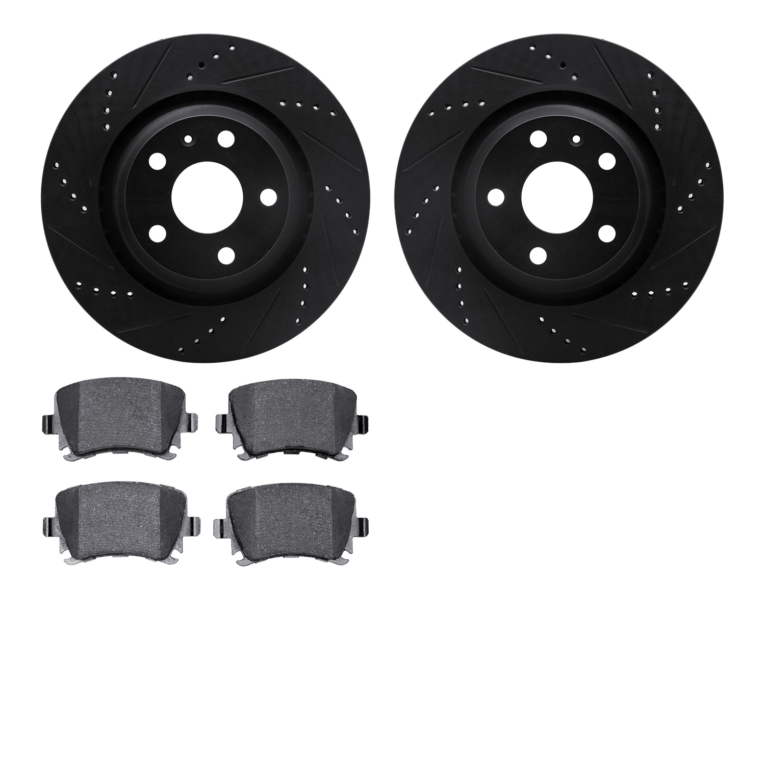 8302-73056 Drilled/Slotted Brake Rotors with 3000-Series Ceramic Brake Pads Kit [Black], 2008-2015 Audi/Volkswagen, Position: Re