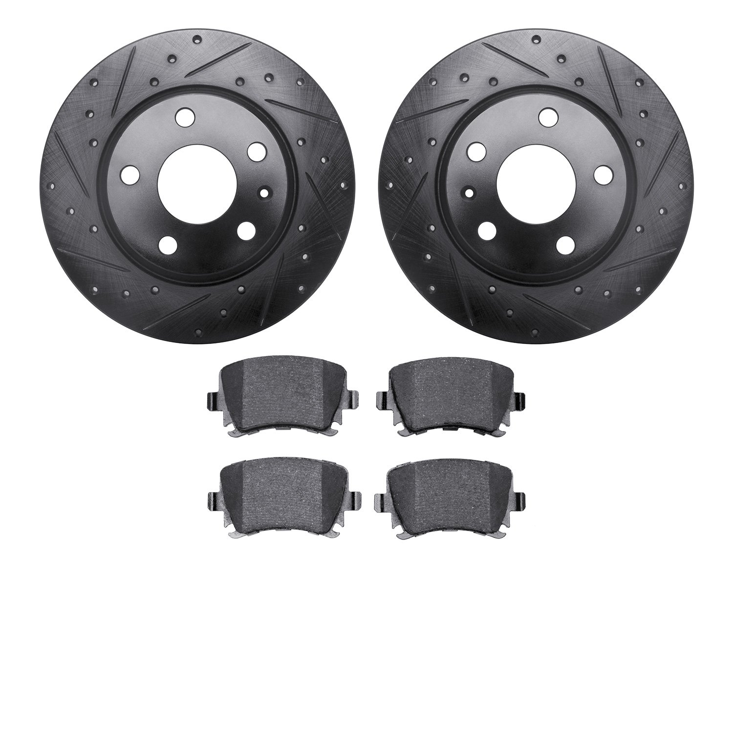 8302-73059 Drilled/Slotted Brake Rotors with 3000-Series Ceramic Brake Pads Kit [Black], 2008-2015 Audi/Volkswagen, Position: Re
